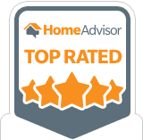 A top rated home advisor badge with five stars.